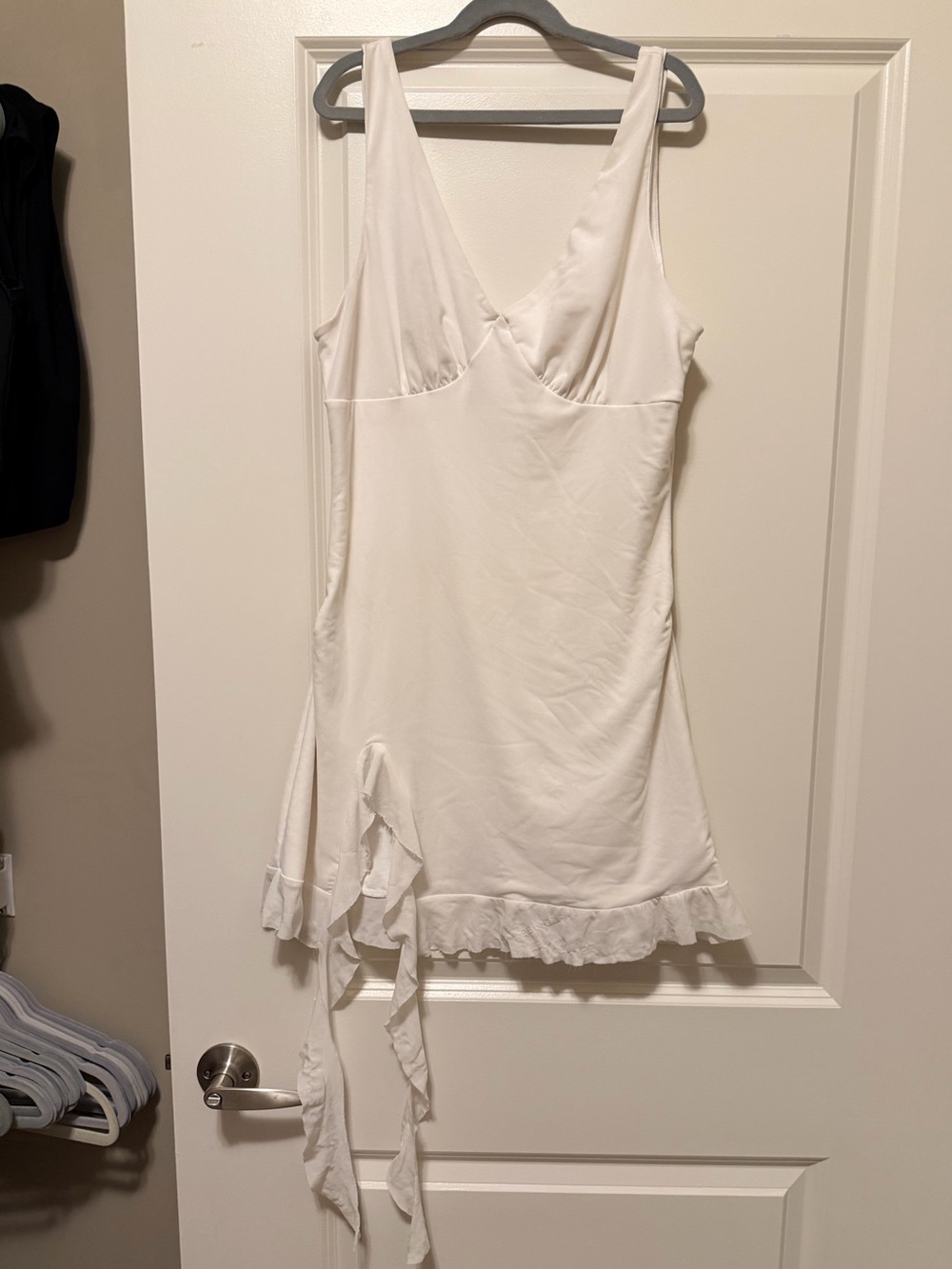 Women's White Slip Dress with Ruffle Hem